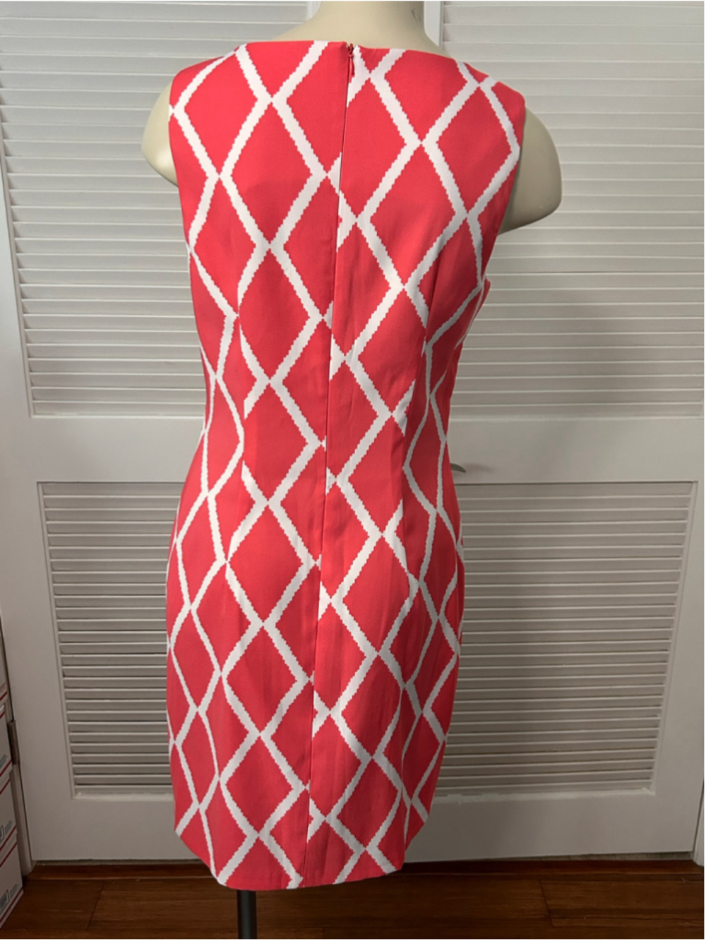 ALYX Red White Diamond Lattice Sleeveless Dress Size 12 Stretch - Picture 6 of 8